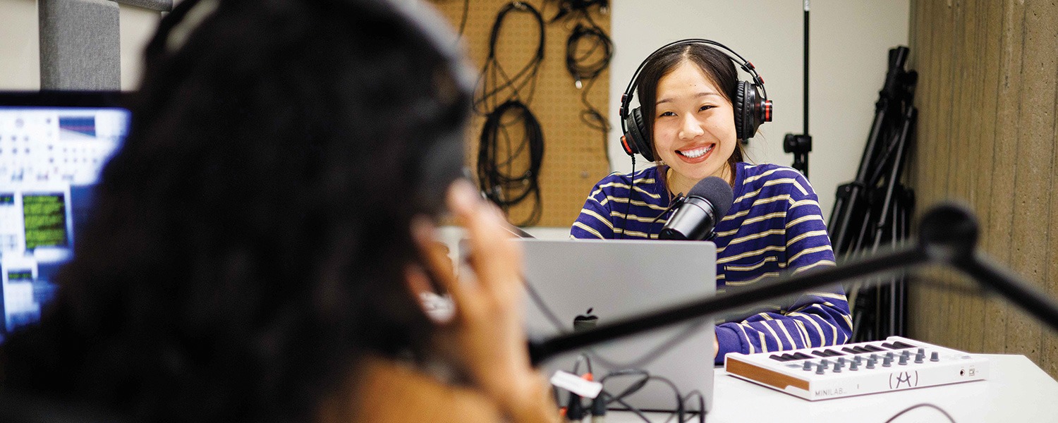 Brock students recording a podcast in the Makerspace